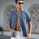 Alex Vando Mens Summer Shirts See Through Sheer Lace Casual Short Sleeve Button Down Beach Shirt (M)