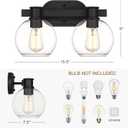 Tawson Dan Modern Farmhouse 2-Light Vanity Light Wall Sconce Lighting with Clear Glass Globe Shade in Light Black Finish for Bedroom, Hallway, Kitchen,  2 Light Vanity