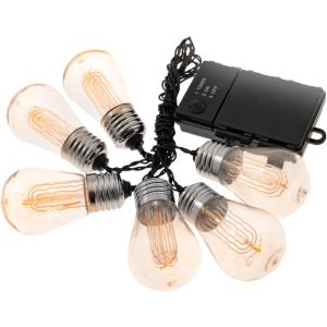 LitezAll LED Edison Bulb String Lights, Battery Operated Outdoor String Lights with Built-in Timer, Warm Glow Vintage Patio Lights for Indoor/Outdoor Decor & Gifting  6-Pack (Batteries Not Included)