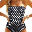 Holipick Women Tummy Control One Piece Swimsuits Strapless Bandeau Bathing Suits Slimming Halter Swimwear (L)