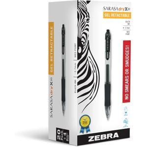 Zebra Pen SARASA Dry X20 Retractable Gel Pens, 0.7mm Medium Point, 20 Black, 2 Blue, 2 Red Ink, Feature Rapid Fast Dry Ink Technology, Ideal for the Left Handed, Elimates Smearing, 24-Pack (14680)