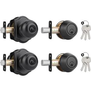 Goldenwarm Matte Black Exterior Door Knob and Single Cylinder Deadbolt, Keyed-Different Entry Locksets with Lock and Key 2 Pack Set