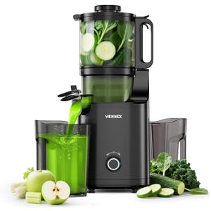 VENNXE Cold Press Juicer, Masticating Juicer with 5.7" Large Feed Chute for Whole Vegetables and Fruits, Dual Auger Juice Extractor Machines for High Juice Yield, Easy to Clean and Assemble, Black