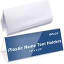 Vicenpal 10 Pieces Clear Plastic Name Tent Holders 11" x 4.25" Acrylic Name Plate for Desk PVC Card Tent Holder Desk Sign Frame for Table Office Business Conference Meeting Room School Display Stand