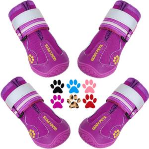 QUMY Dog Shoes for Hot Pavement, Dog Snow Boots & Paw Protectors for Winter, Purple, Size 6: 2.6''x3.0''(W*L) (Pack of 4)