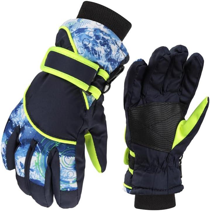 FGSS Winter-Warm Ski-Gloves for Kids - Boys Girls Windproof Snowboard Gloves Anti-Slip Cycling Mittens Cold Weather 4-7 Y (Dark Blue)
