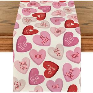 Artoid Mode Pink Ture Love Heart Valentine's Table Runner, Festival Anniversary Kitchen Dining Table Decoration for Home Party Decor 13x120 Inch (13" x 120", Table Runner)