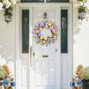 Easter Wreath 20 Inch Easter Wreaths for Front Door with Colorful Eggs Yellow Daisy Purple Lavender and Green Leaves Egg Wreath for Porch Window Farmhouse and Party Decoration