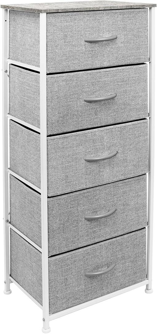 Sorbus Nightstand with 5 Drawers - Bedside Furniture & Night Stand End Table Dresser with Steel Frame, Wood Top, Easy Pull Fabric Bins for Home, Bedroom Accessories, Office & Dorm (Grey)
