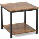 Homieasy Side Table 20 Inch Square, 2-Tier Coffee Tea End Table Nightstands for Sofa Couch Bed, Metal Wood Accent Modern Simple Industrial Style Side Table for Living Room Bedroom, Rustic Brown
