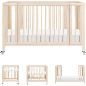 Babyletto Rolli Convertible All-Stages Bassinet and Full-Size Crib in Washed Natural, Greenguard Gold Certified, Portable & Adjustable with Conversion Kits and Pads Included