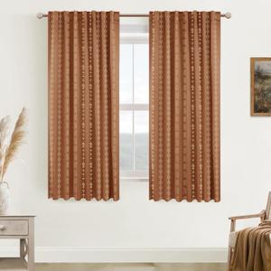 Black Out Room Darkening Curtains 63 Inch Long for Bedroom Windows 2 Panel Set,Colorful Boho Chic Farmhouse Retro Hippie Terracotta Printed Pretty Blackout Curtains 63 Inch Length for Living Room