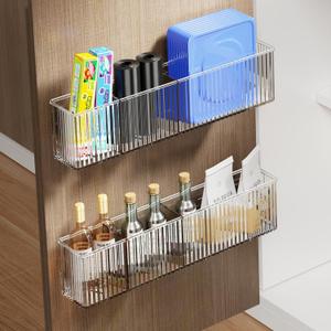 MUSTORN 2 Pack Adhesive Cabinet Door Organizer, Lid Organizers Inside Cabinet Spice Rack Food Container/Tumbler Lids Holders for Kitchen & Bathroom Wall Mounted(Acrylic) (Clear)