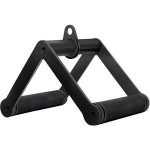 Double D Row Handle Cable Attachment for Weight Workout, Steel with Non-Slip Rubber Grip (Black)