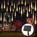 Brightown Solar Meteor Shower Lights Outdoor - 576 LED Rain Drop Lights with 16 Tubes, 16 Inches - Solar Powered Christmas Decorations for Tree Bushes Holiday Party Christmas Decor, Warm White