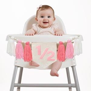 1/2 Birthday High Chair Banner for Baby Boys Girls 6 Months Half Way to One Birthday Party Decorations Tassel Wood Bead Highchair Garland Decorations (Pink)
