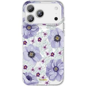 SCORPIFY for iPhone 17 Pro Max Case [Compatible with MagSafe] with Purple Anemone Floral Design, Cute Clear Flower Phone Magnetic Cover for Women Girls, Slim Bumper with Gold Accents
