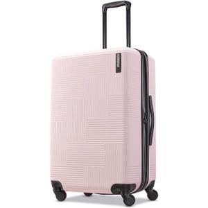 American Tourister Stratum XLT Expandable Hardside Luggage with Spinner Wheels, Pink Blush, Checked-Medium 24-Inch