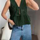 SOLY HUX Women's Y2k Bow Tie Front V Neck Sleeveless Blouse Eyelet Embroidery Ruffle Hem Babydoll Tops (Blue, S)