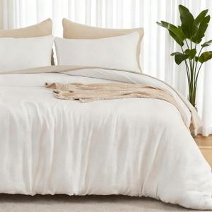 EMME Muslin Duvet Cover Queen Size Cream White, 100% Cotton Linen Like Comforter Cover Soft Breathable Lightweight Gauze Duvet Cover with 2 Pillowcases, 90"x90"