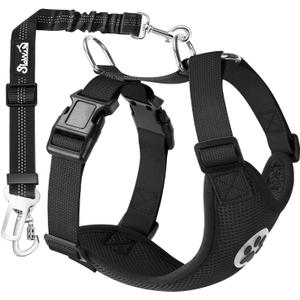 SlowTon Dog Seat Belt Harness for Car, Dog Car Harness Adjustable Mesh Breathable & Dog Seatbelt Safety Tether with Elastic Bungee for Pets(Black, Double Clip, M)