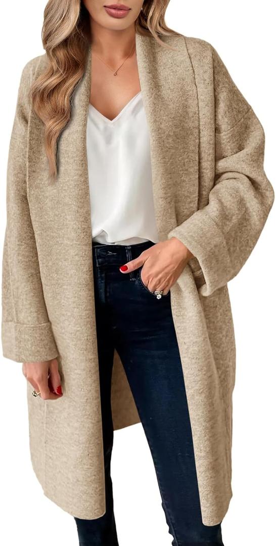 Saodimallsu Womens Long Cardigan Sweaters Chunky Open Front Oversized Slouchy Knit Fall Trendy Coatigan Jackets (Small, Khaki)