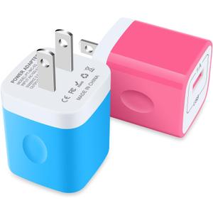 USB Wall Charger Block 2-Pack, 5V 1A Power Adapter for iPhone 14/13/12/11/XS/8 Plus, Samsung Galaxy S23/S22/S21/S10/S9, Google Pixel, USB Cube for Home Travel (Bluepurple)