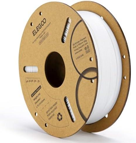 ELEGOO PLA Filament 1.75mm White 1KG, 3D Printer Filament Dimensional Accuracy +/- 0.02mm, 1kg Cardboard Spool(2.2lbs) 3D Printing Filament Fits for Most FDM 3D Printers