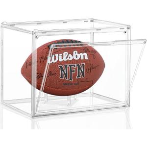 Football Display Case, KKU Acrylic Clear Football Case Full Size with Magnetic Door, Professional Memorabilia Football Display Boxes Football Holder Dust and UV Protection