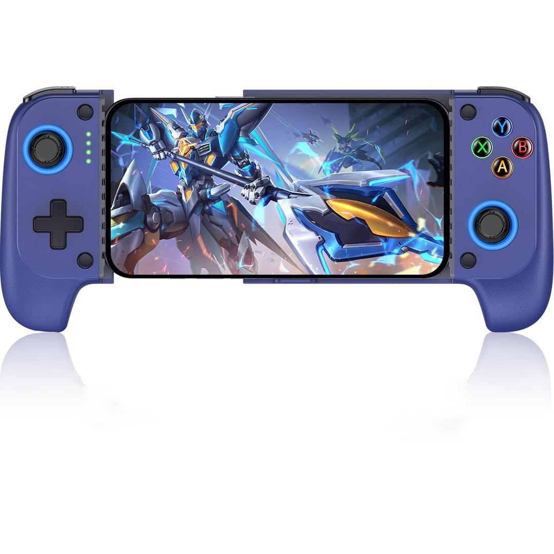 Mocagen Wireless Mobile Gaming Controller, Phone Controller for iPhone/Android with Big Grip,Led Light,Hall Effect Joysticks, Cell Phone Slide Controller for Handheld Gaming (Blue)