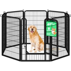 Yaheetech Dog Playpen, 40 Inch 8 Panels Heavy Duty Metal Pet Fence for Indoor Puppy Exercise Pen for RV Camping/Yard/Garden, Black