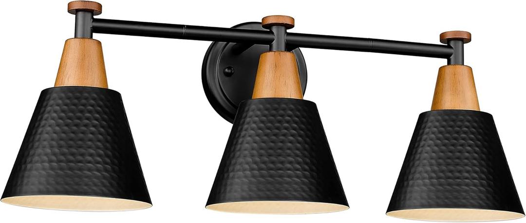 FEMILA Black Bathroom Light Fixtures, 3-Light Bathroom Vanity Lights Over Mirror with Hammered Metal Shade, Modern Wall Lamp for Kitchen Bedroom Living Room,4FG59B-3W BK (22")
