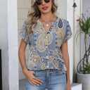 Zeagoo Button Down Shirts for Women Short Sleeve Tops V Neck Collar Blouses Business Casual Outfits S-2XL (L)