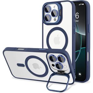 Magnetic Case for iPhone 16 Pro Max,Compatible with MagSafe,Camera Cover Kickstand,Clear Slim Shockproof Phone Case,Scratch-Resistant Anti-Yellowing Lightweight Durable Design,RoyalBlue