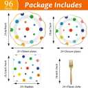 96 Pcs Colorful Birthday Plates and Napkins Colorful Polka Dots Party Supplies Rainbow Dots Tableware Table Decorations Confetti Plates Napkins Rainbow Party Favor for Baby Shower Wedding 24 Guests