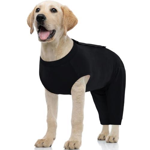 Kuoser Dog Surgery Suit Female Spay Male Neuter, Dog Leg Sleeve to Stop Licking Soft Dog Onesie for Abdominal Wound, Dog Recovery Suit Rear Leg Sleeves Pet Elbow Brace Protector Dog Pants, Black M