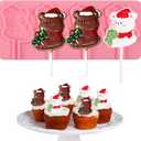 2 x 1 Pcs Christmas Bear Chocolate Silicone Mold, Cute Bear Lollipop Fondant Mold, for Christmas Party Cake Decoration, Biscuit Candy Flower Paste Chewing Gum Resistant to High and Low Temperature