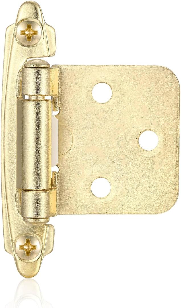 4 Pack (2 Pair) Gold (Brass) Self Closing Cabinet Hinges for Kitchen Cabinet Door, 1/2" Overlay (Variable) Semi Concealed Kitchen Cabinet Hinges