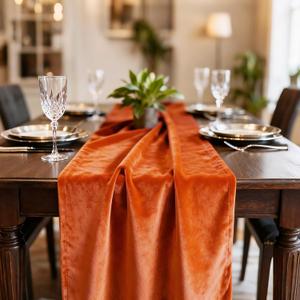 Hahuho Orange Velvet Table Runner 10ft Extra Long,Luxury Table Runner 20x120 inch for Christmas Thanksgiving Wedding New Year Party Table Decorations