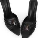 iiimmu 3.5 IN Stiletto Mules High Heels with Pointed Peep Toe Heeled Sandals Faux Leather (Pu Leather-black, 7.5)