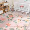 YIHOUSE Floral Print Pink Washable Area Rug 6'x9'- Large Colorful Ultra-Thin Non-Slip Area Rug for Living Room, Bedroom, Nursery Room, Classroom, Playroom,Home Office (Pink, 6x9ft)