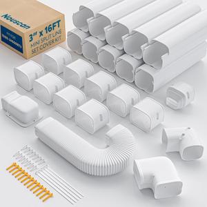 3" 16Ft Mini Split Line Set Cover with Flexible Duct, Upgrade PP Decorative Minisplit Lineset Cover Kit, Paintable for Mini Split, Air Conditioner, Central AC, HVAC and Heat Pumps, White