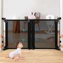 34-55" Adjustable Width Baby Gate, Foldable Dog Gate, Metal Frame, Dual Openings, No Bottom Bar Baby Gate for Stairs, Doorways, Hallways, Porches, Decks, Mesh Gate Child Gate Pet Gate