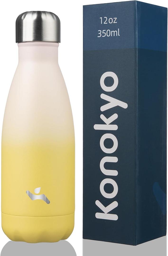 Konokyo Insulated Water Bottles,12 oz Double Wall Stainless Steel Vacumm Metal Flask for Sports Travel,Lemon