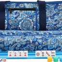 yookee home Mahjong Set Mahjong Game Set American Mahjong Set 166 Tiles 4 All-in-One Color Rack/Pushers Blue Paisley Soft Neoprene Bag Mahjongg Ma Jong Set