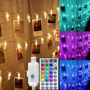 Solhice 20ft Photo Clips String Lights Color Changing 40 LEDs, Hanging Lights for Teen Girls Room Decor, Teenage Christmas Gifts, Indoor Bedroom USB Wall Lights for Pictures with Remote