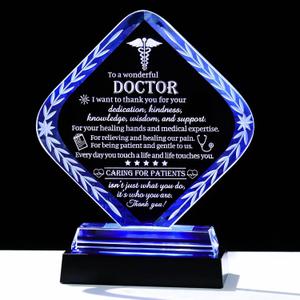 Movdyka Thank You Doctor Gifts for Women Men Crystal Keepsakes with Colorful Light Base Doctor Appreciation Gifts for Famale Male Best Doctors Day Retirement Birthday Plaque Decor