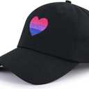 Pride Rainbow Heart Hats for Men Women, Adjustable Embroidered LGBT Baseball Cap, Black