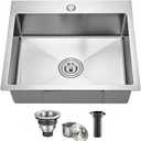SANYCASA 20 Inch Drop In Kitchen Sink - 11 Gauge Stainless Steel Single Bowl 20x18 Top Mount Kitchen Sink