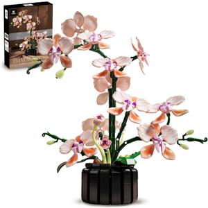 Orchid Building Sets Artificial Flowers Plant Gifts Her Adults Girls Botanical Collection for Home Kitchen Desk Decor
